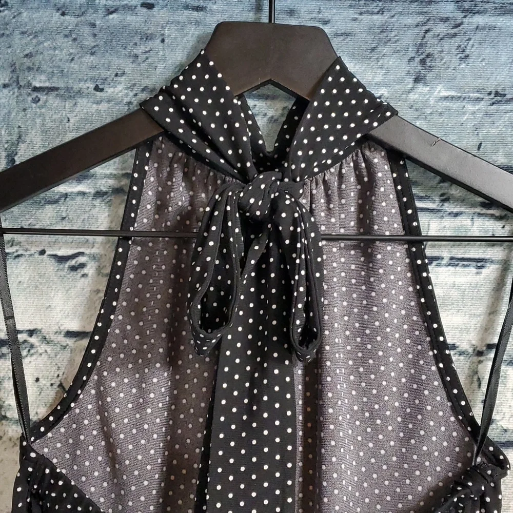 White House Black Market | Retro Rockabilly Black White Polka Dot Halter Top - Picture 6 of 10